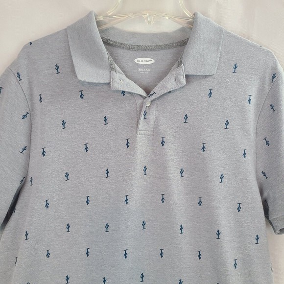 Old Navy Men's (L) Heather Gray with Blue Cactus Short Sleeve Polo Shirt - Picture 3 of 10